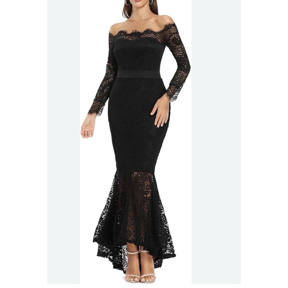Women's Whimsigoth Mermaid Dress Evening Gown Lace Ethereal Black Size XXL